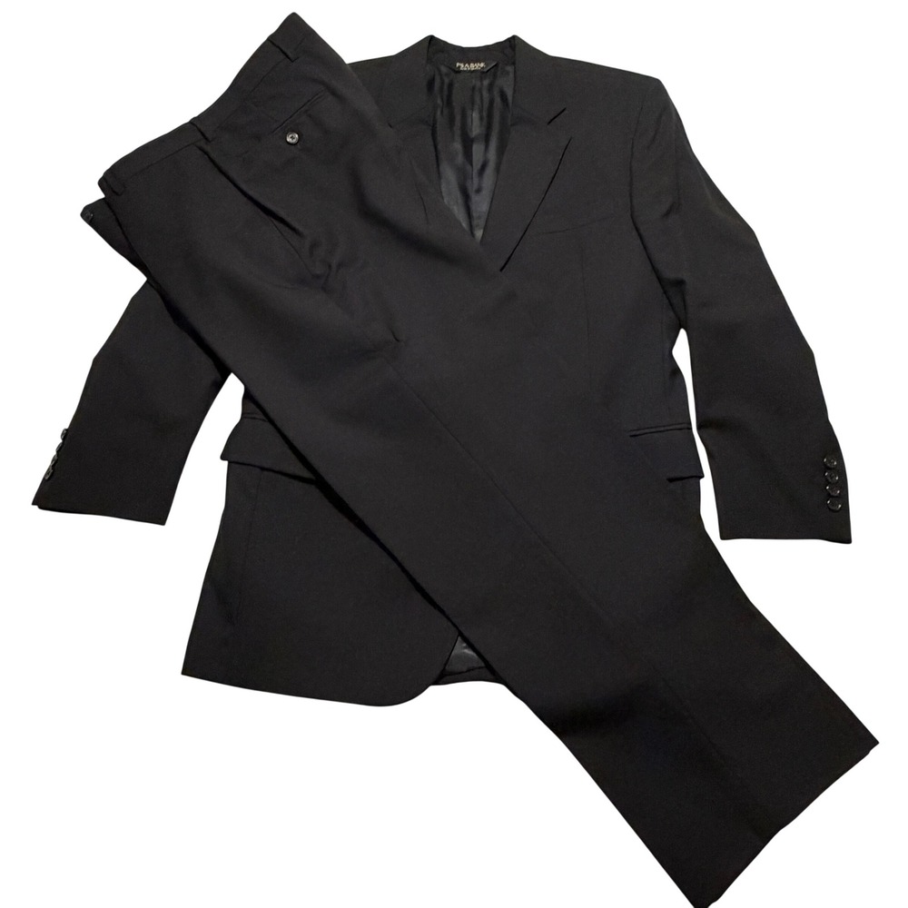 Jos A Bank Mens 40R Black 100% Wool Two Piece Suit Flat Front Pants